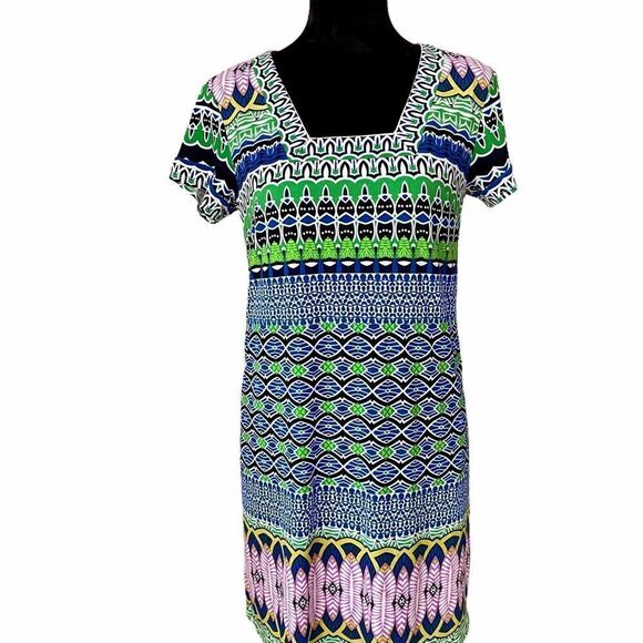 Laundry by Shelli Segal Gorgeous Blue & Green Short Sleeve Dress - Picture 3 of 5